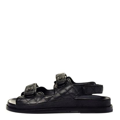 Chanel Grained Calfskin Velcro Dad Sandals 40 Black 1 of 10