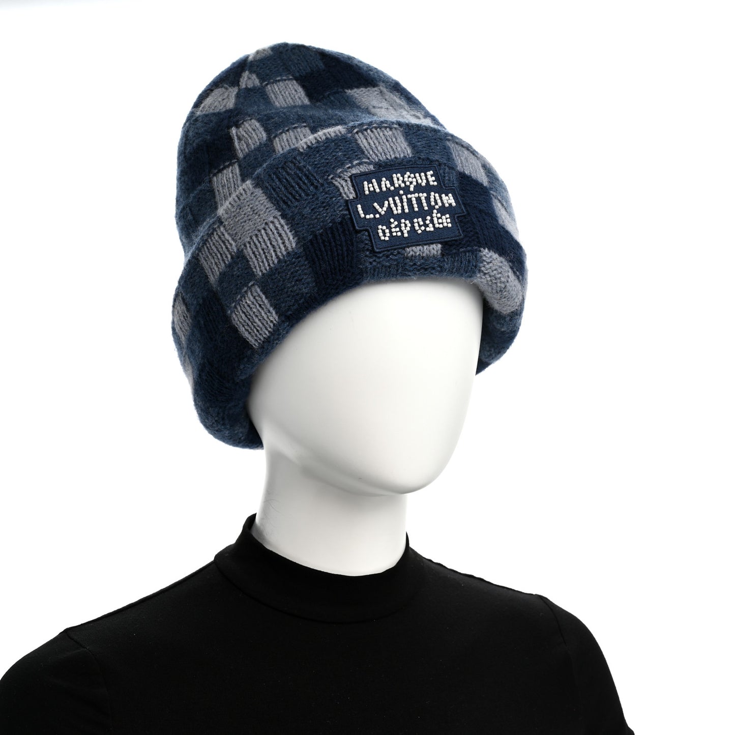 Damier Wool LV Crush Damoflage Beanie Denim Blue