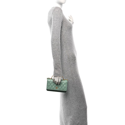 Chanel Shiny Calfskin Quilted Metal Top Handle Wallet On Chain WOC Light Green 2 of 11