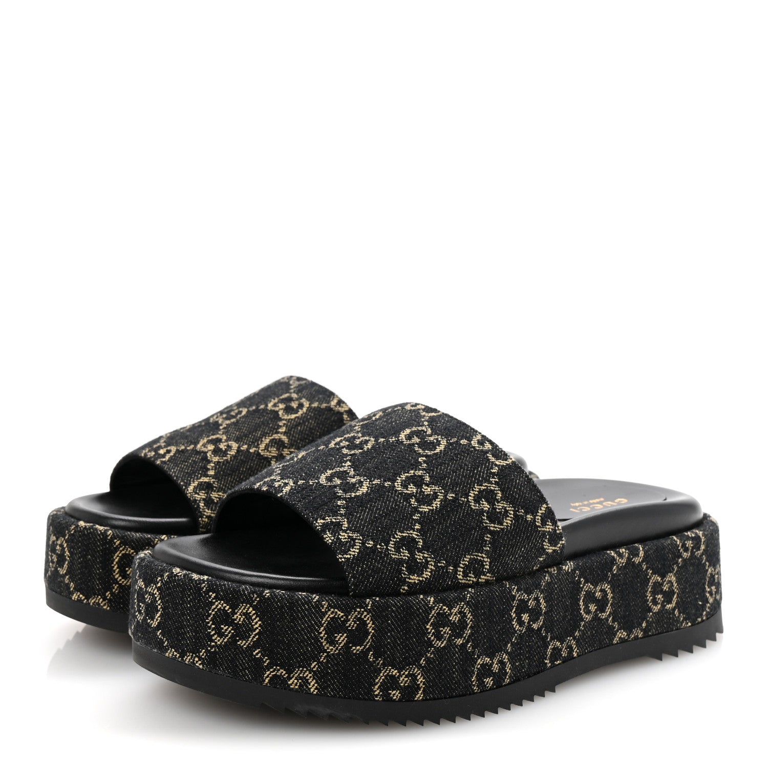 Gucci Jacquard Black Denim GG Monogram Angelina Platform 55mm Slide Sandals 36.5 Black Ivory 4 of 10