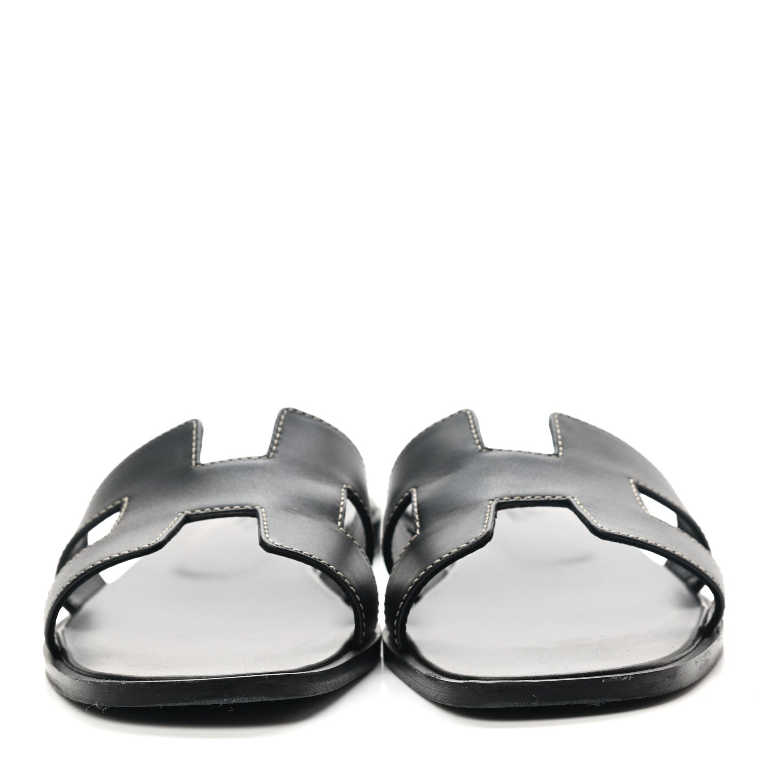 Hermes Box Calfskin Oran Sandals 39 Black 2 of 10