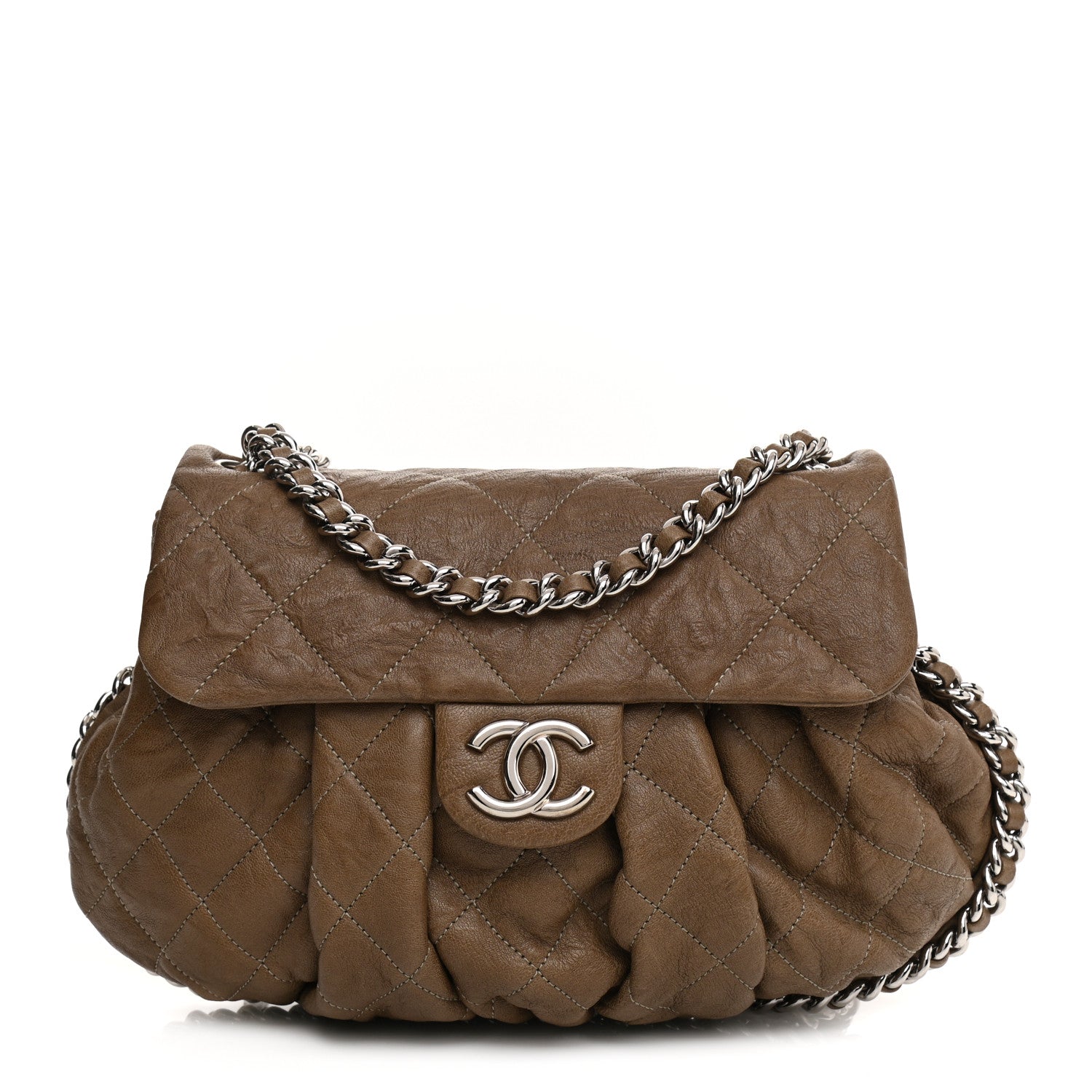 Chanel Washed Lambskin Quilted Medium Chain Around Messenger Taupe 1 of 19