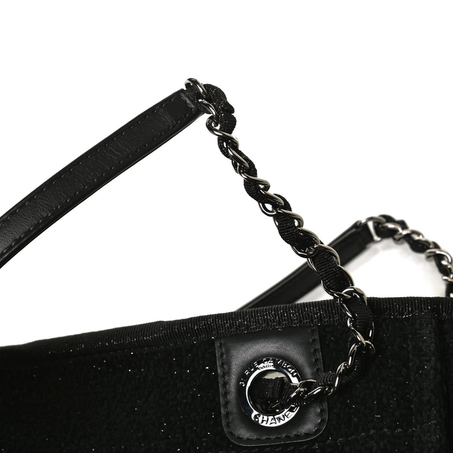 Calfskin Sequin Medium Deauville Tote Black