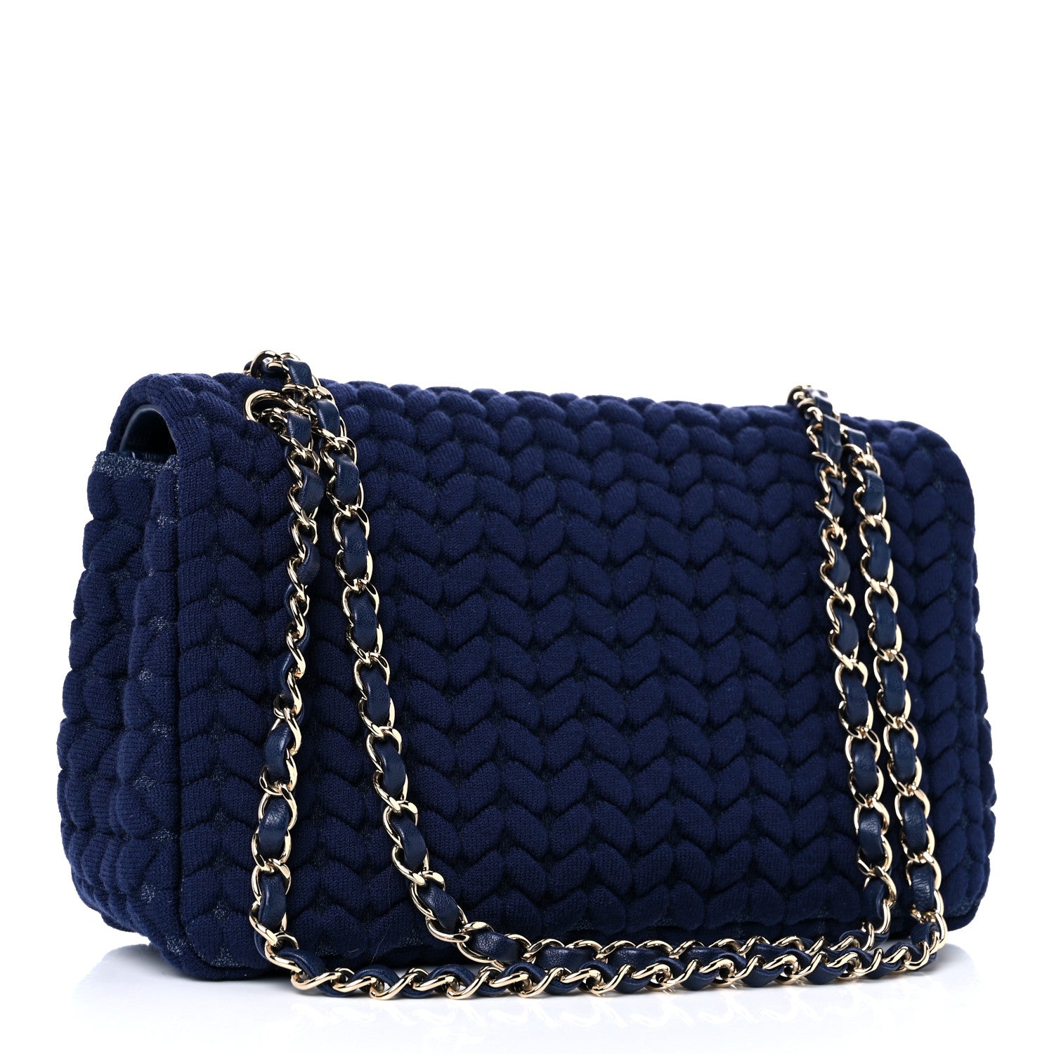 Chanel Woven Jersey Medium Single Flap Navy 3 of 10
