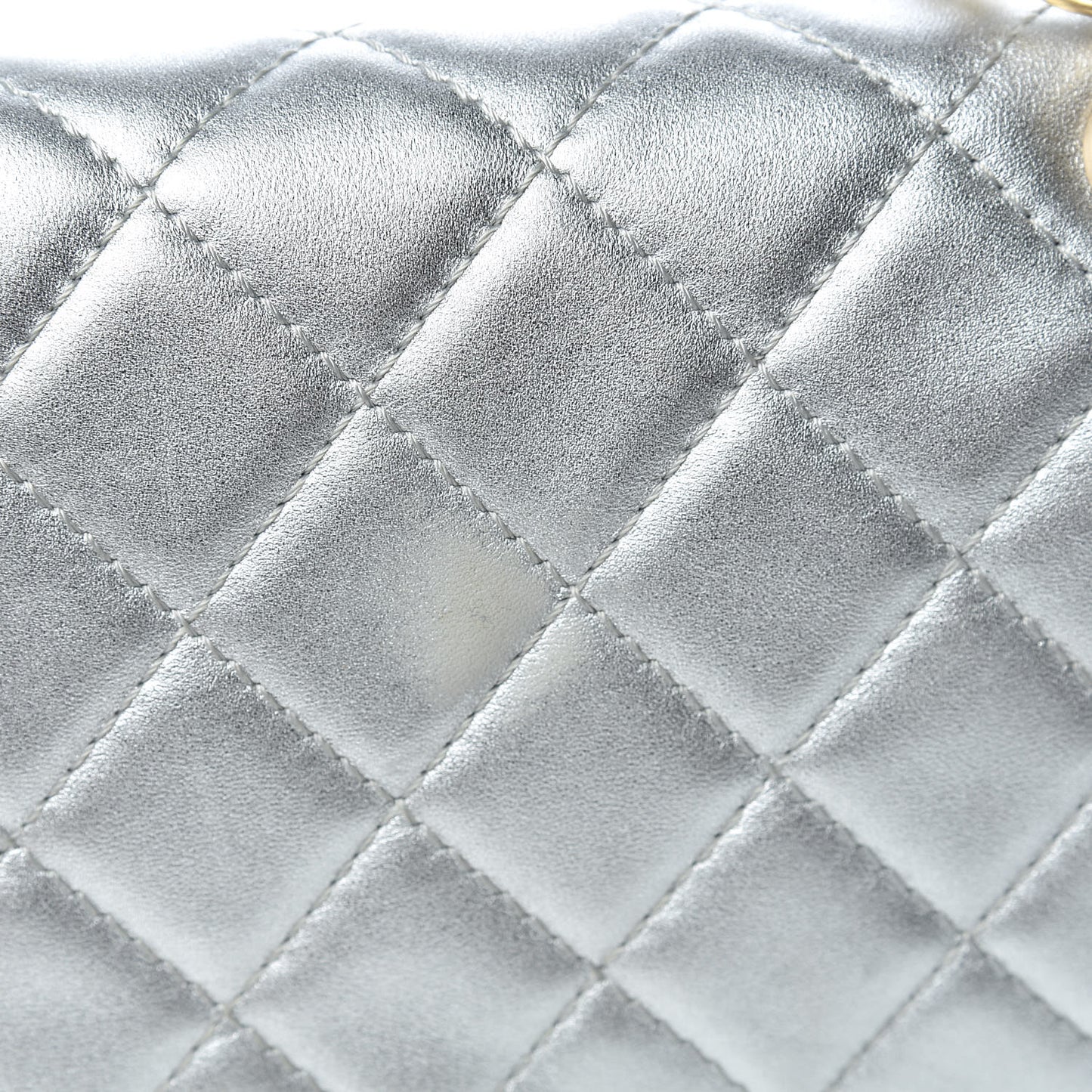 Metallic Lambskin Quilted Maxi Single Flap Silver