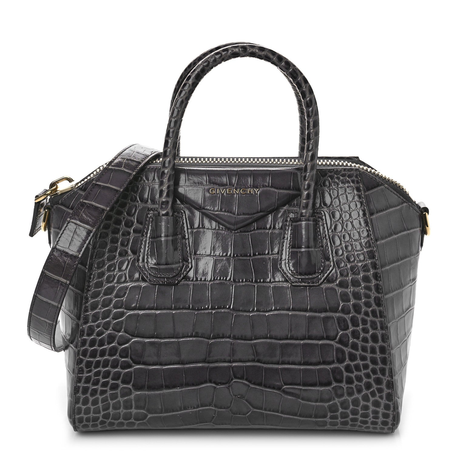 Givenchy Calfskin Crocodile Embossed Small Antigona Storm Grey 1 of 8