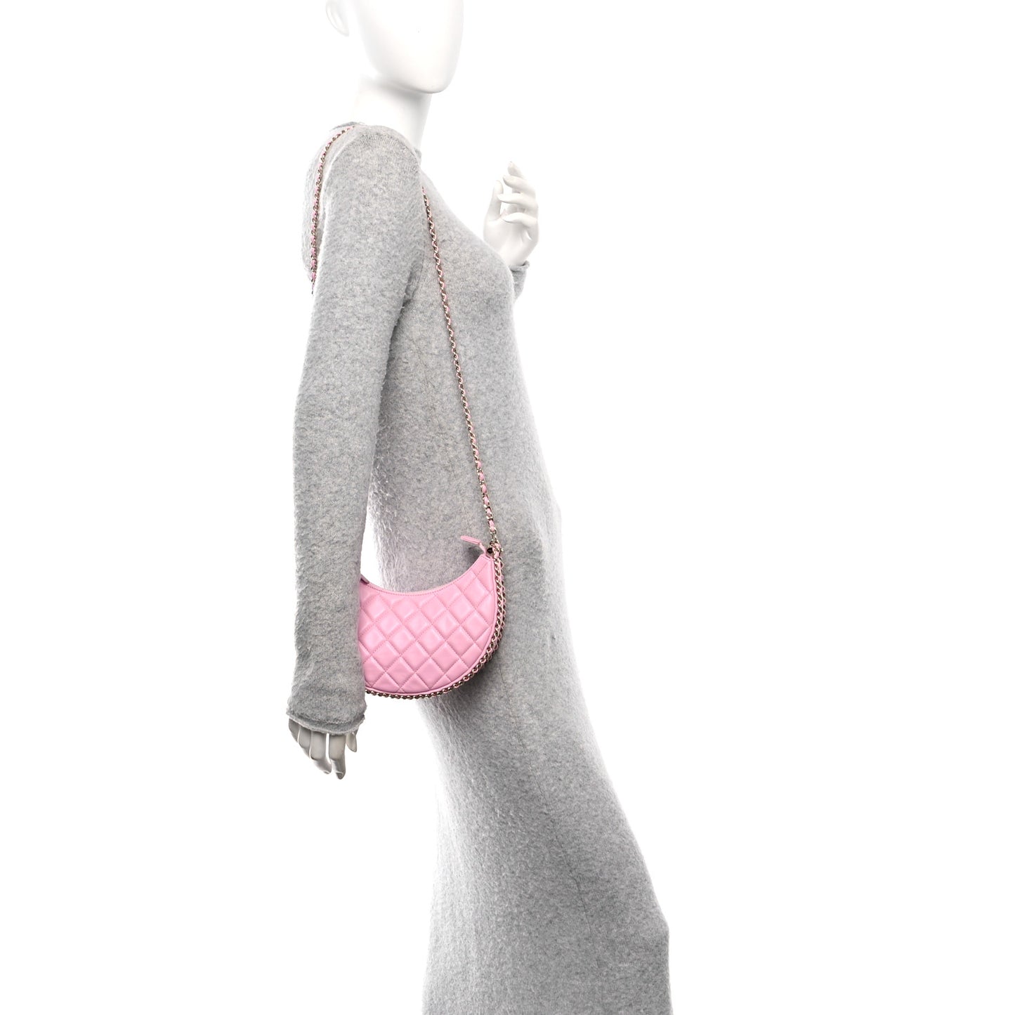 Lambskin Quilted Small Hobo Bag Pink