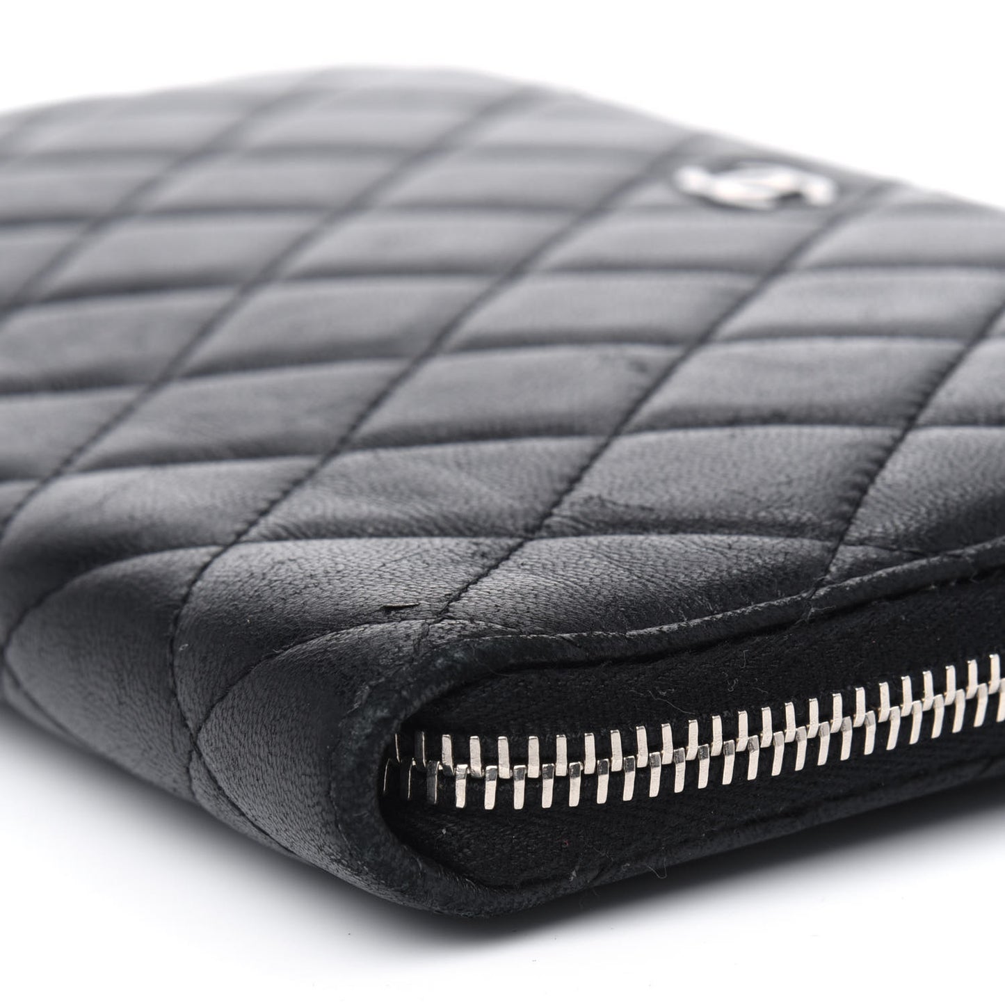 Lambskin Quilted Large Zip Around Organizer Wallet Black