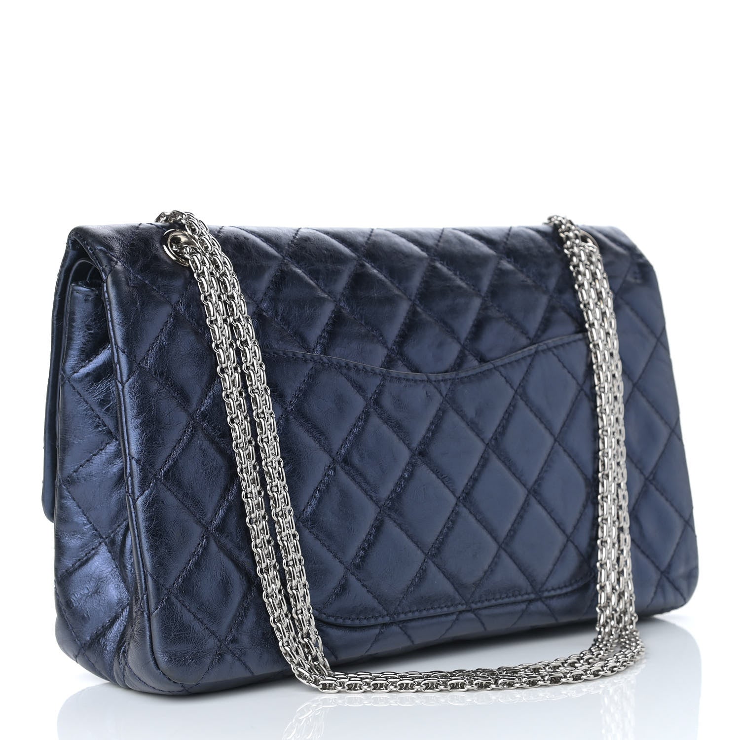 Chanel Metallic Aged Calfskin Quilted 2.55 Reissue 227 Flap Dark Navy Blue 3 of 9