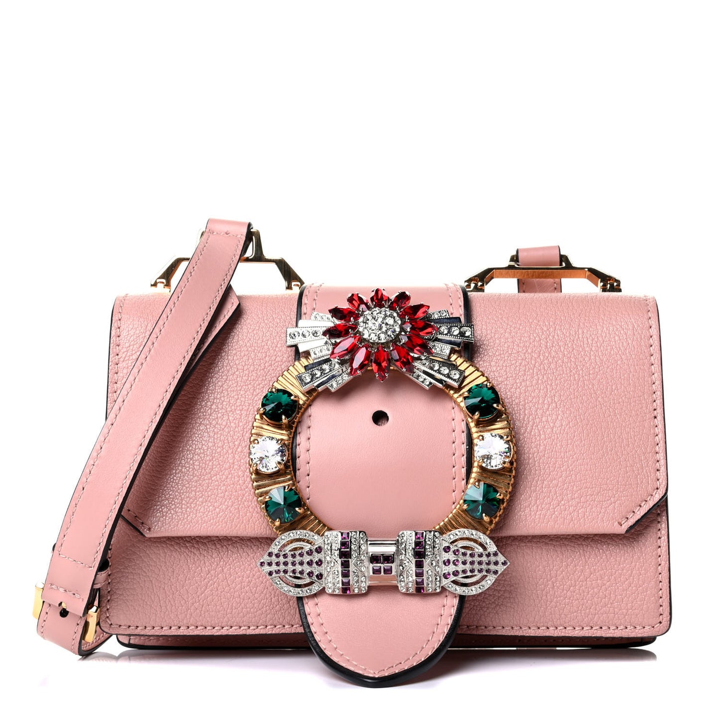 Goatskin Madras Soft Calfskin Crystal Embellished Shoulder Bag Orchidea