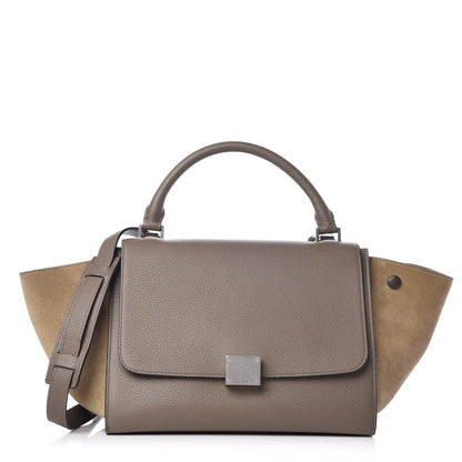Celine Drummed Calfskin Suede Small Trapeze Souris 1 of 8