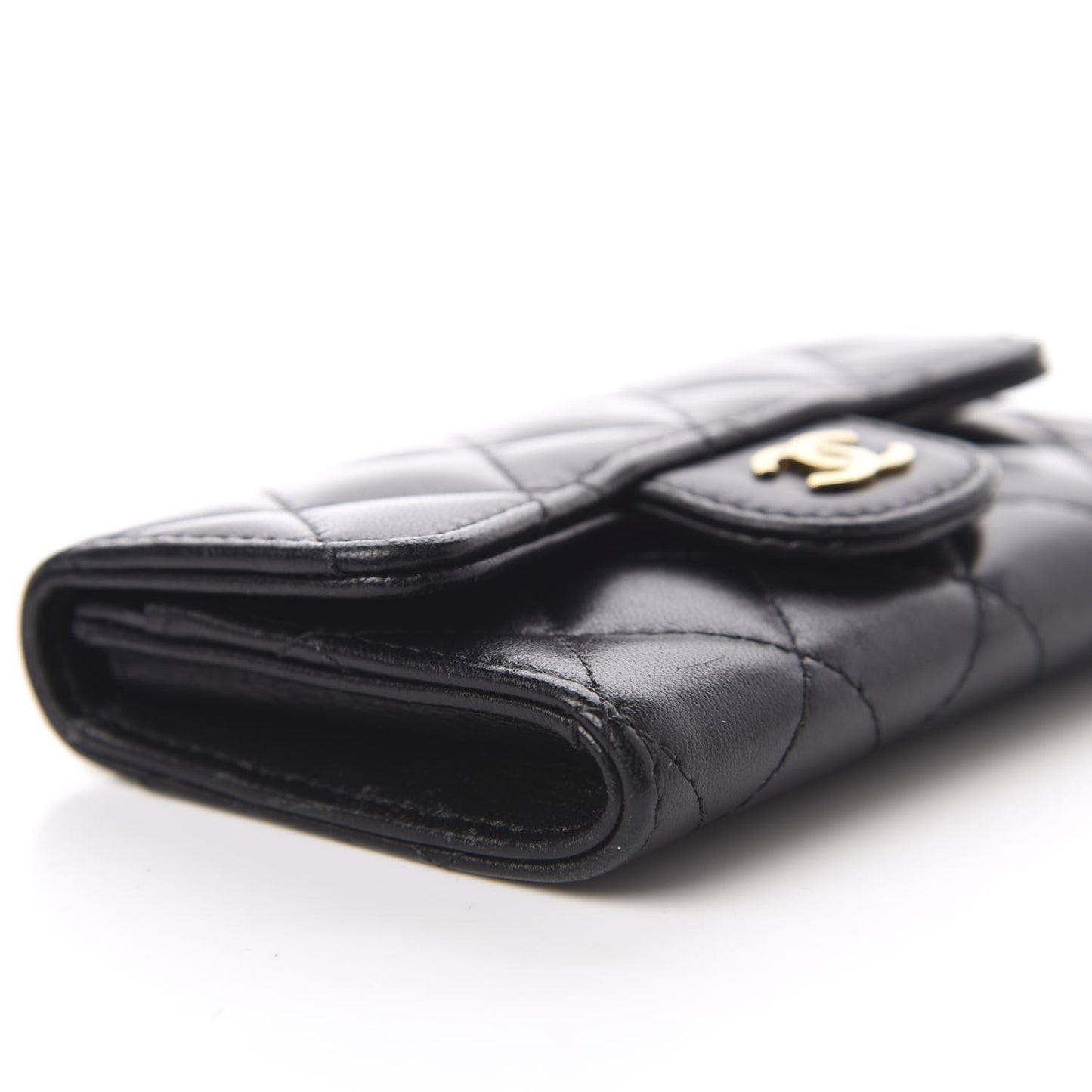Lambskin Quilted Flap Card Holder Black