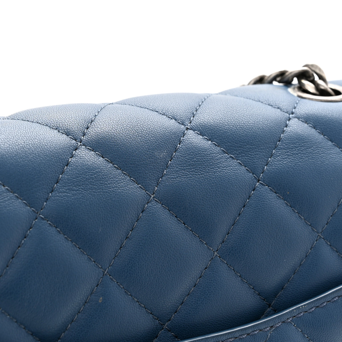 Lambskin Quilted Large Natural CC Flap Navy