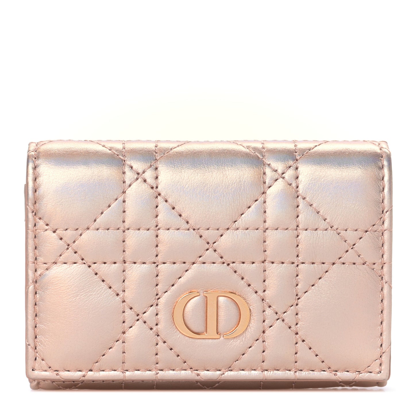 Metallic Lambskin Cannage Caro Glycine Wallet Pink