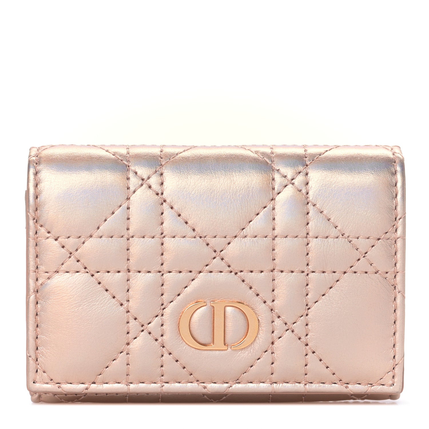 Christian Dior Metallic Lambskin Cannage Caro Glycine Wallet Pink 1 of 9