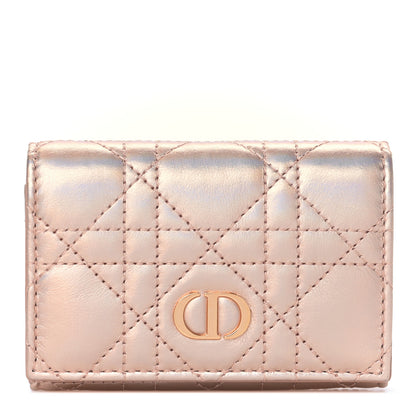 Christian Dior Metallic Lambskin Cannage Caro Glycine Wallet Pink 1 of 9