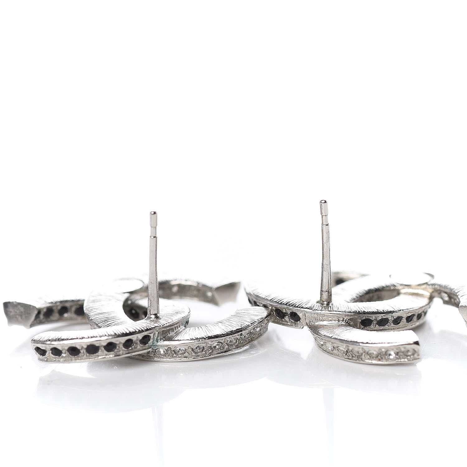Chanel Crystal CC Earrings Silver Black 3 of 5