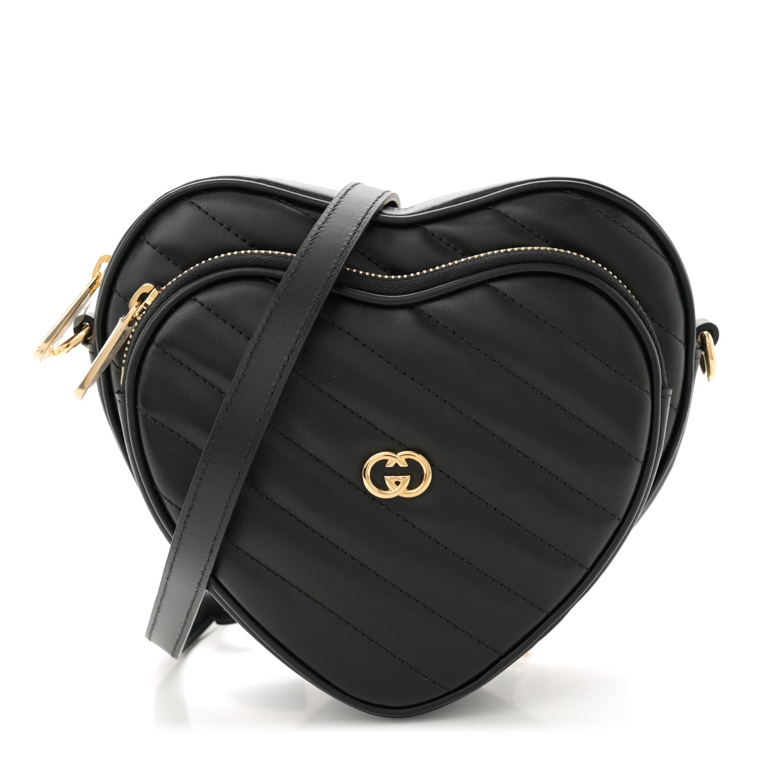 Gucci Calfskin Matelasse Diagonal Mini Interlocking G Heart Shoulder Bag Black 1 of 10