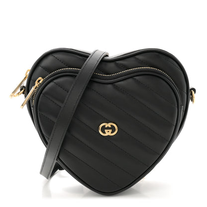 Gucci Calfskin Matelasse Diagonal Mini Interlocking G Heart Shoulder Bag Black 1 of 10