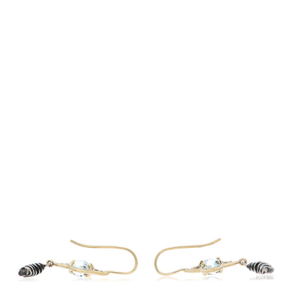 David Yurman Sterling Silver 18K Yellow Gold Blue Topaz Quatrefoil Drop Earrings 3 of 4