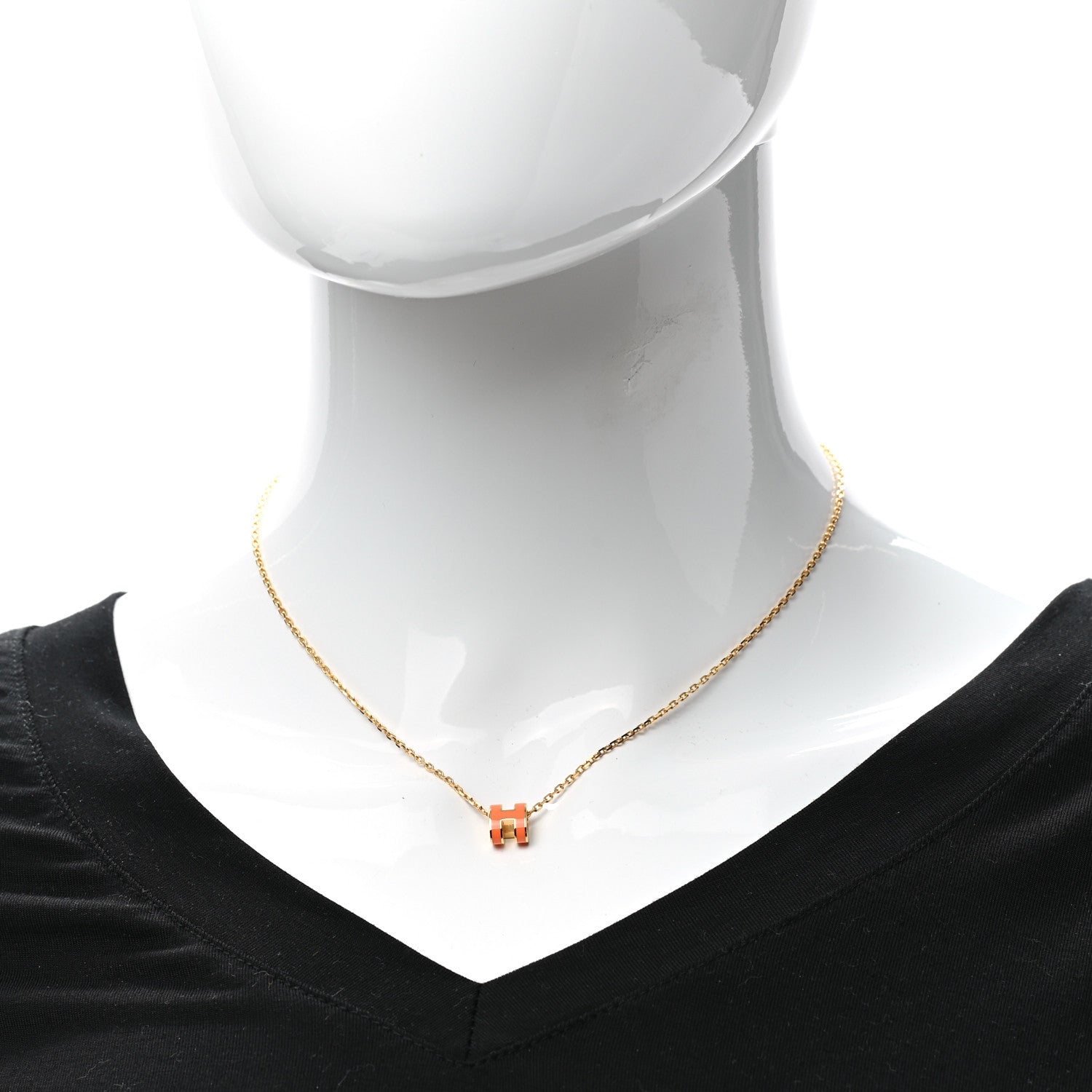 Hermes Lacquered Gold Mini Pop H Pendant Necklace Orange 2 of 7