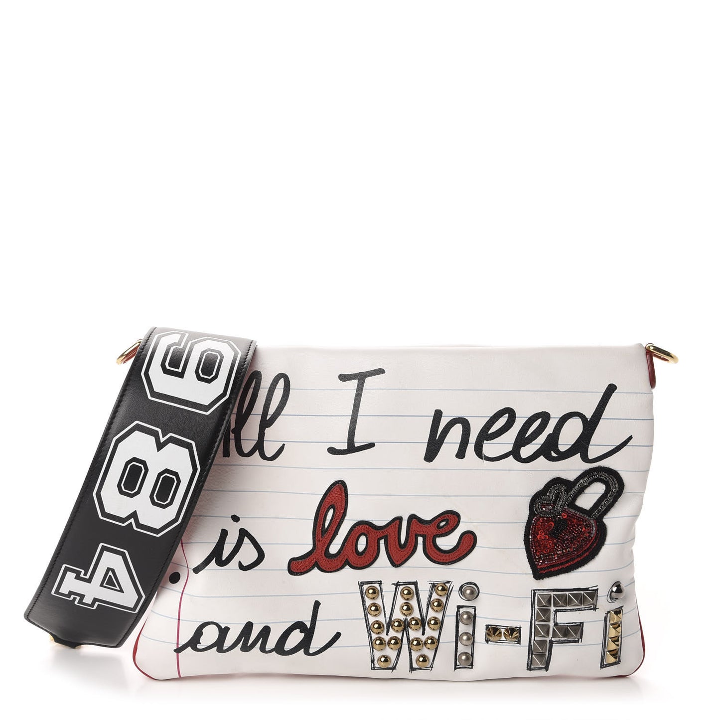 Calfskin All I Need is Love and Wifi Shoulder Bag White Multicolor