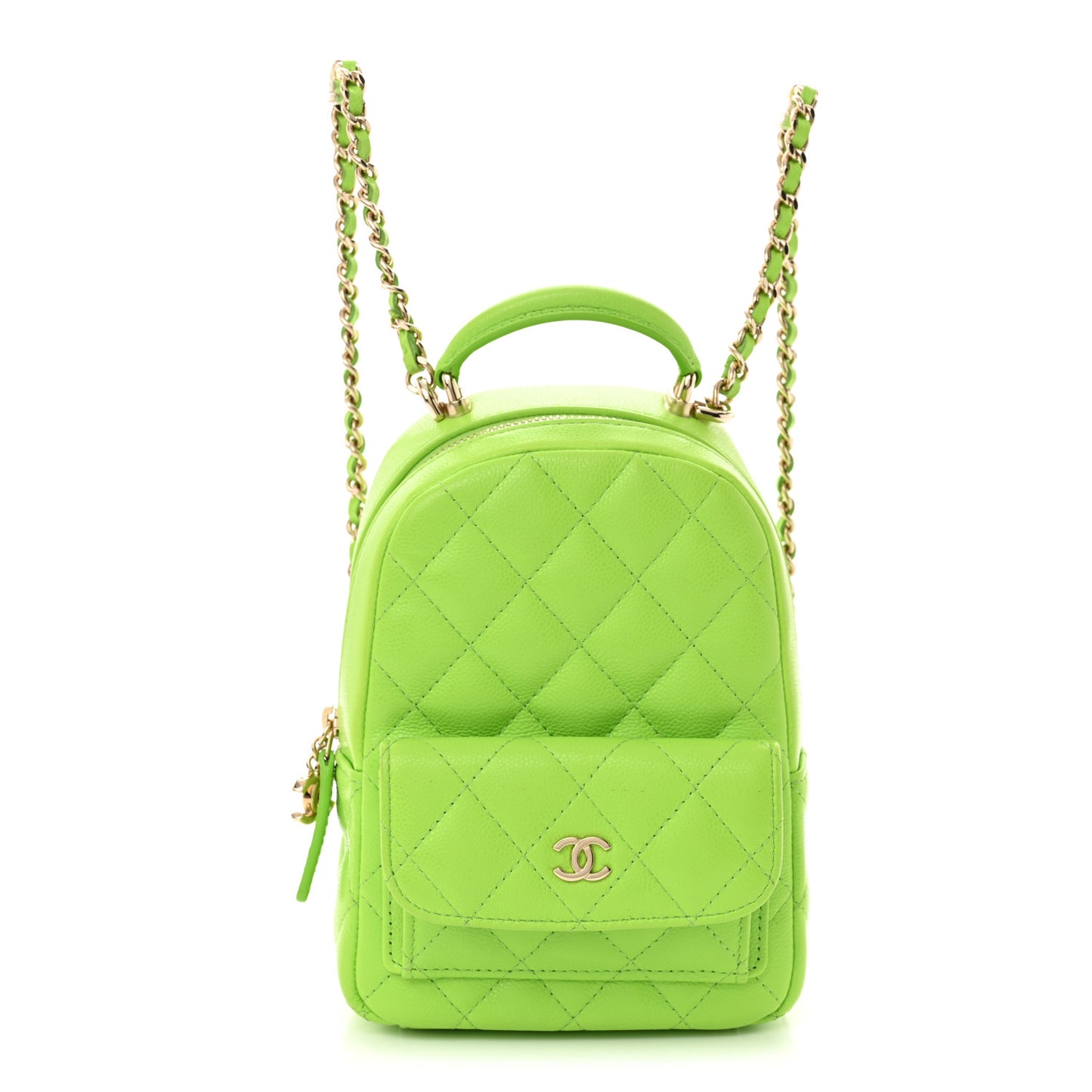 Caviar Quilted CC Mini Classic Backpack Neon Green
