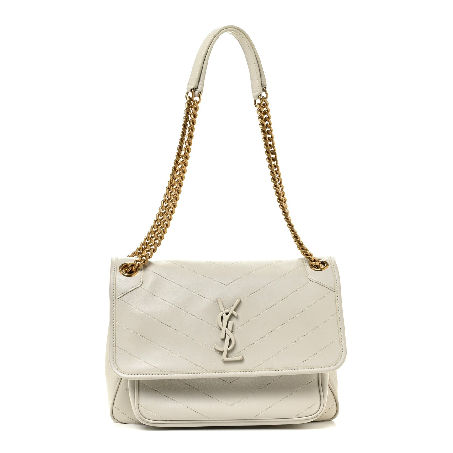 Lambskin Matelasse Monogram Medium Niki Chain Satchel Ivory