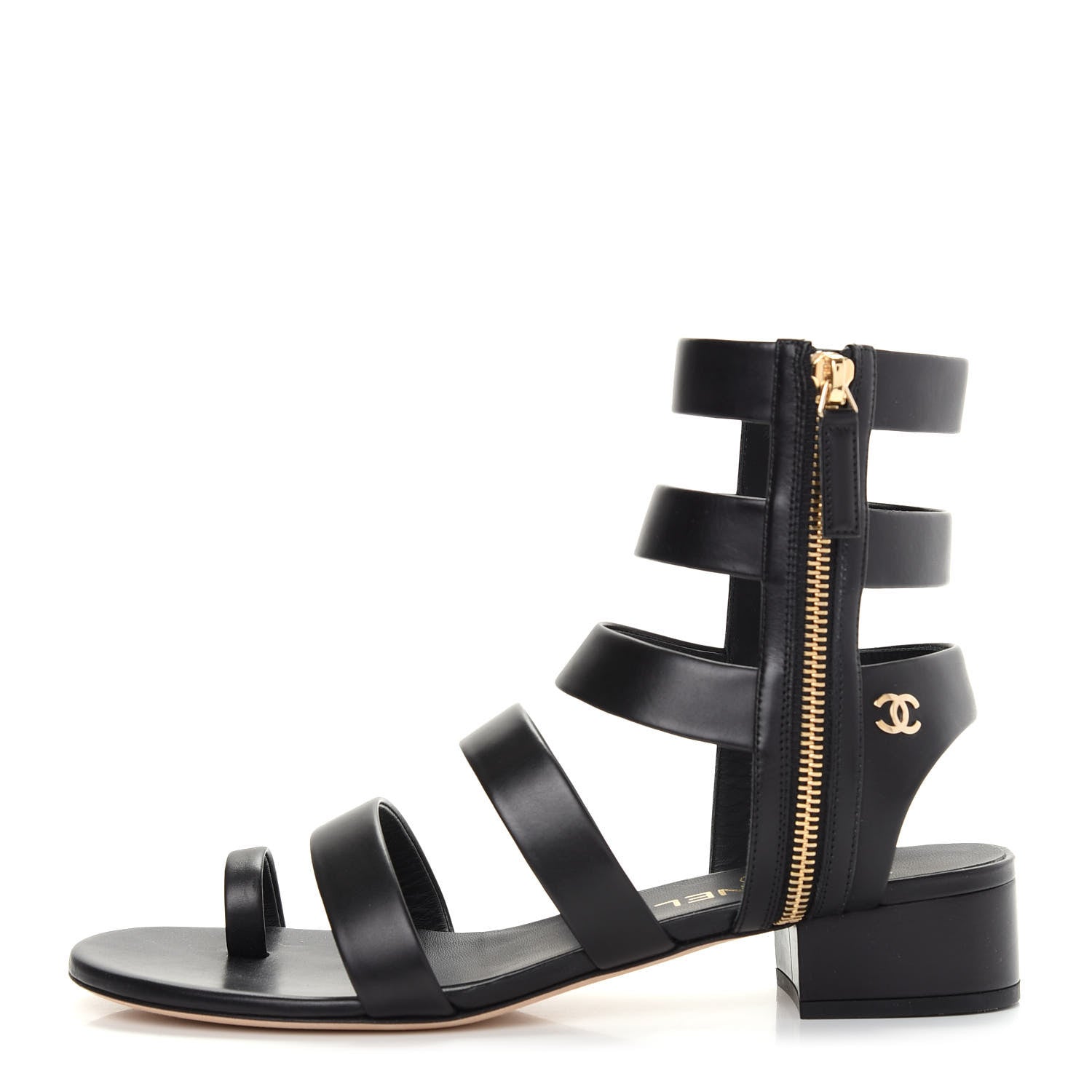 Chanel Calfskin Gladiator Sandals 39.5 Black 1 of 11