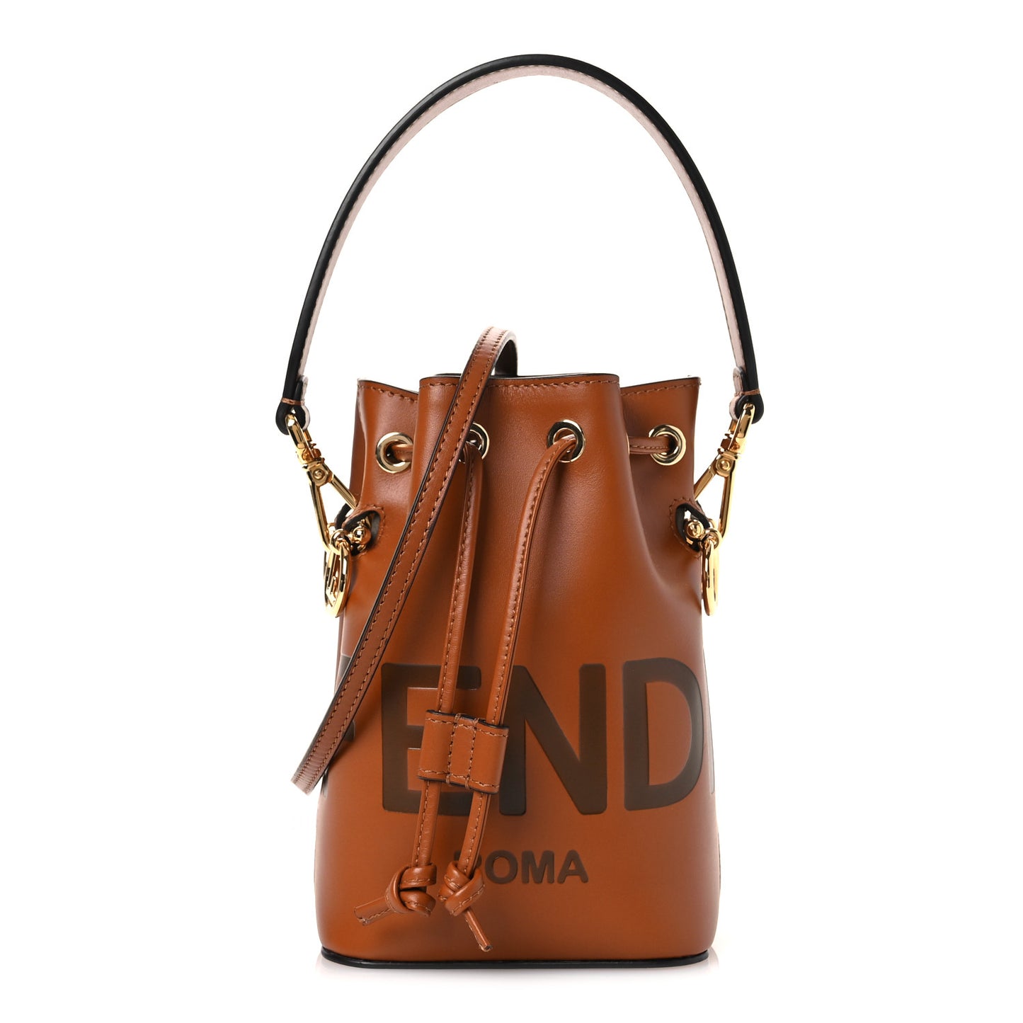 Vitello King F is Fendi Logo Embossed Mini Mon Tresor Bucket Bag Cuoio