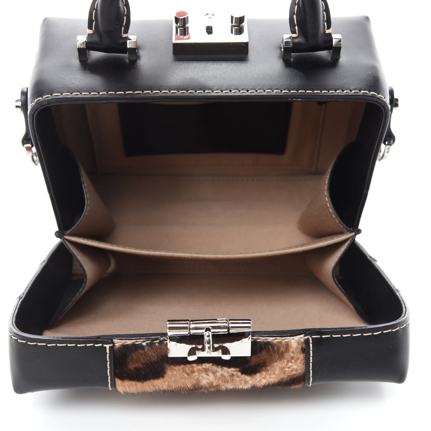 MCM Calfskin Calf Hair Leopard Soft Berlin Crossbody Black 5 of 9
