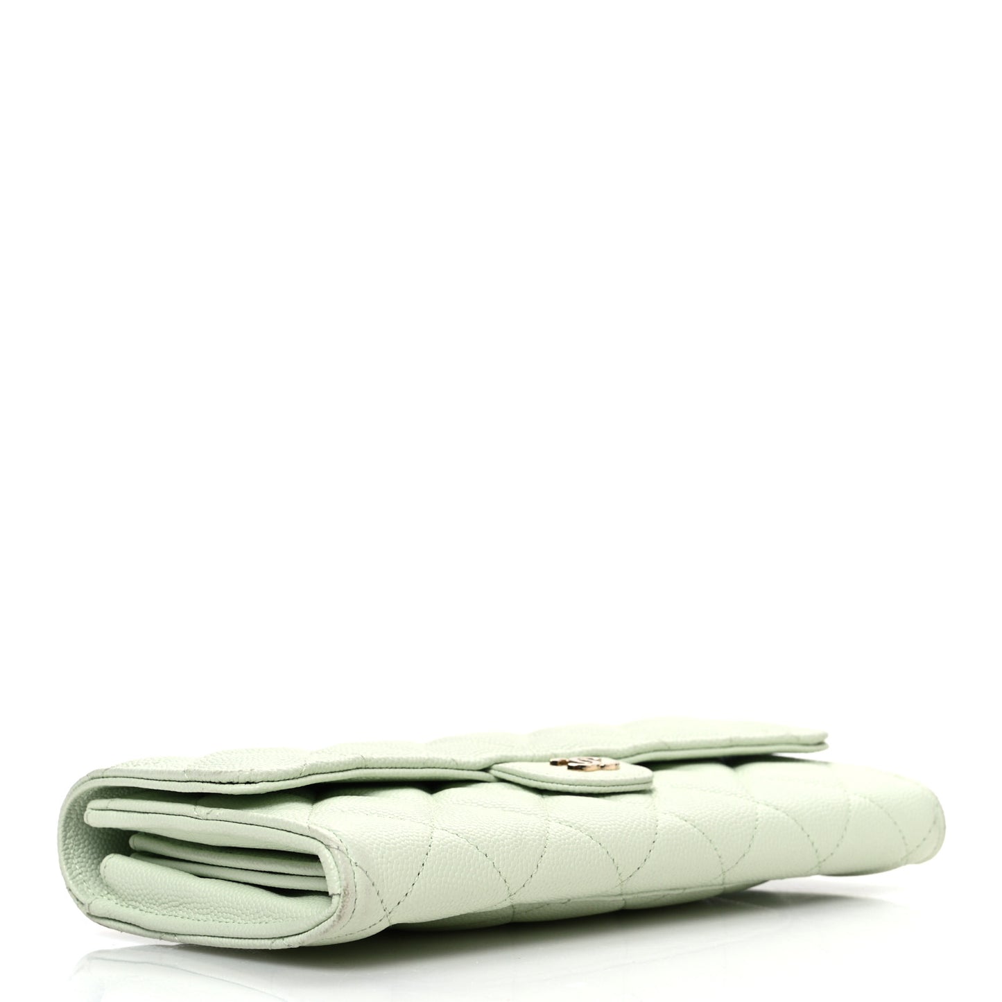 Caviar Quilted Large Gusset Flap Wallet Light Green