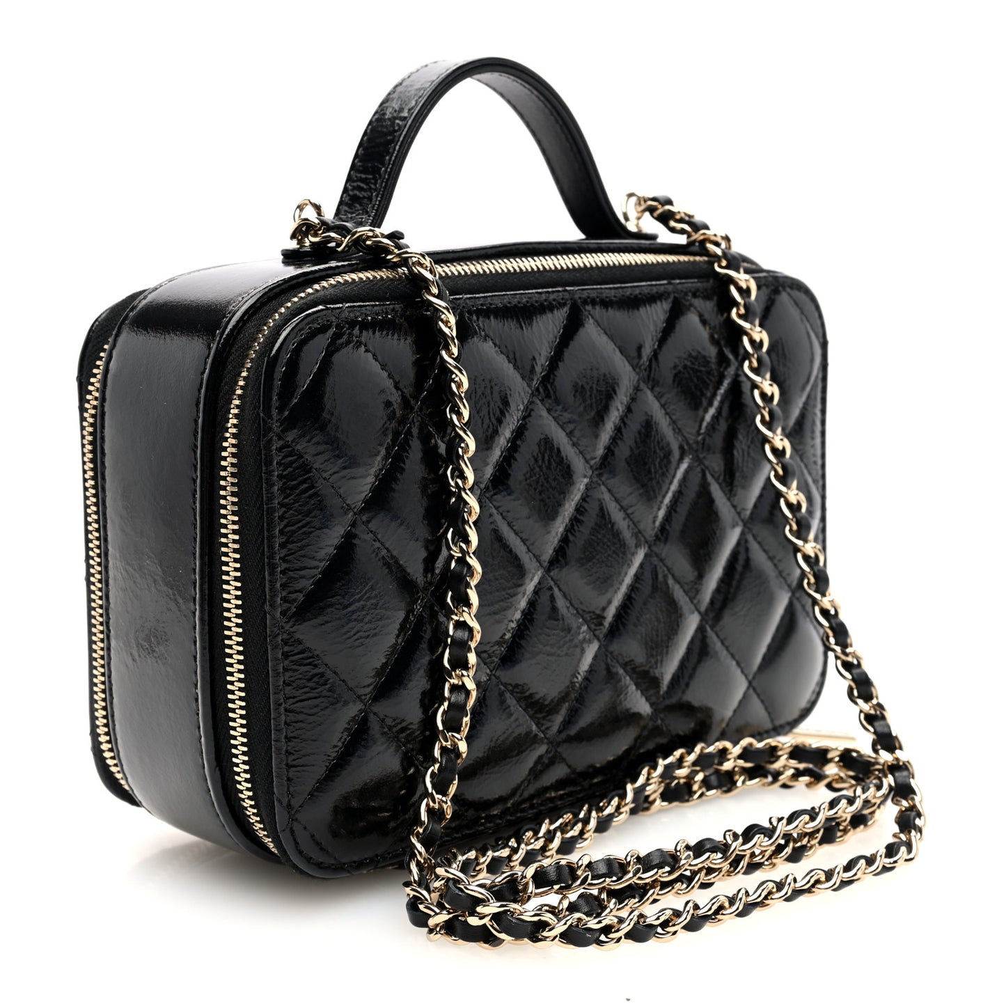 Shiny Lambskin Quilted CC Vanity Case Black