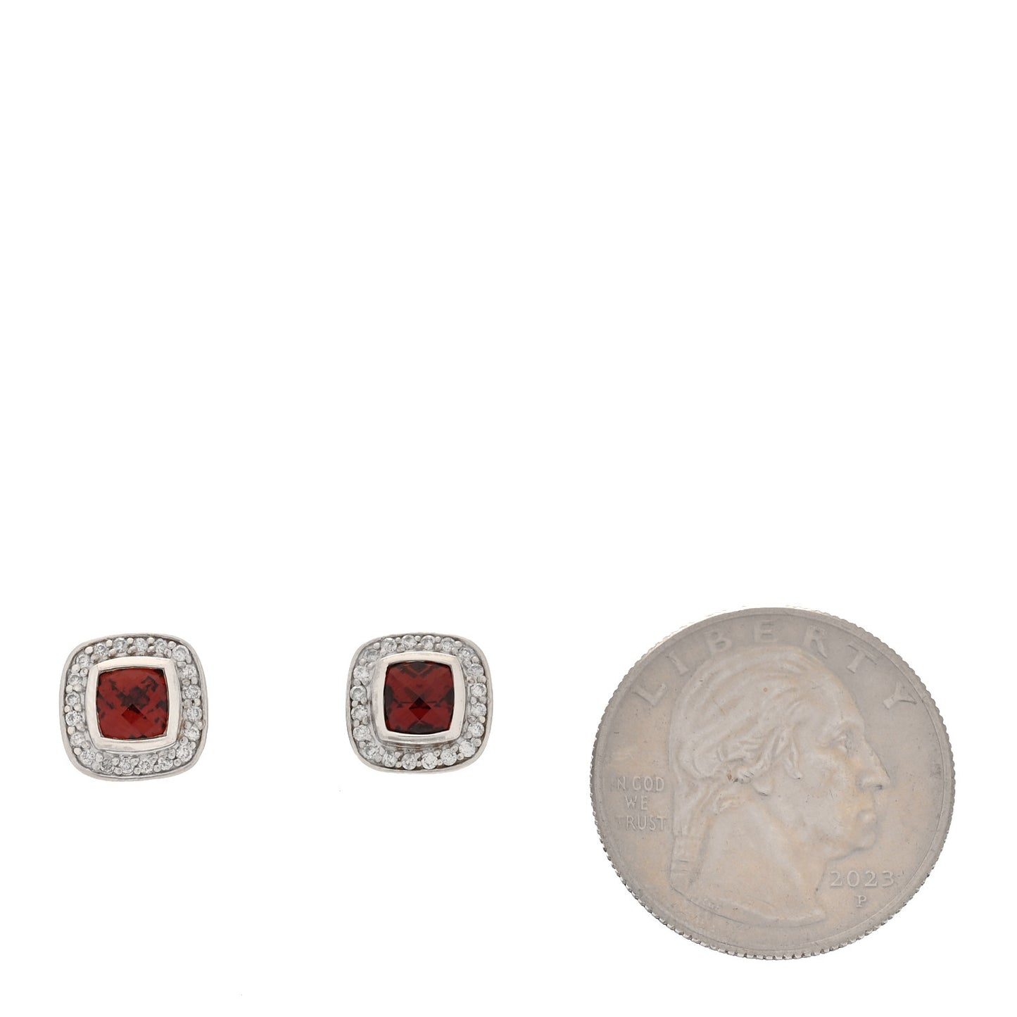 Sterling Silver Pave Diamond Garnet 5mm Petite Albion Earrings