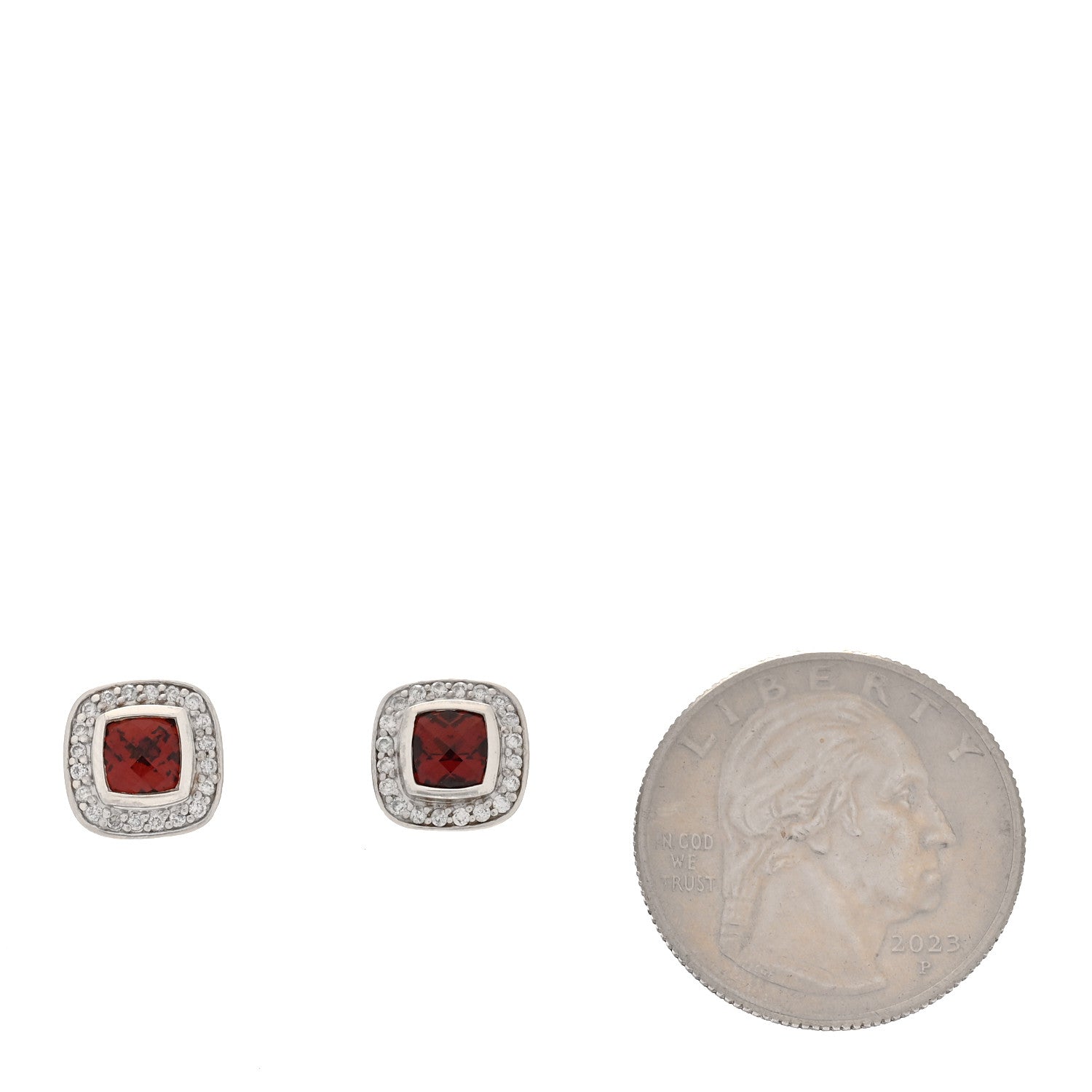 David Yurman Sterling Silver Pave Diamond Garnet 5mm Petite Albion Earrings 2 of 6