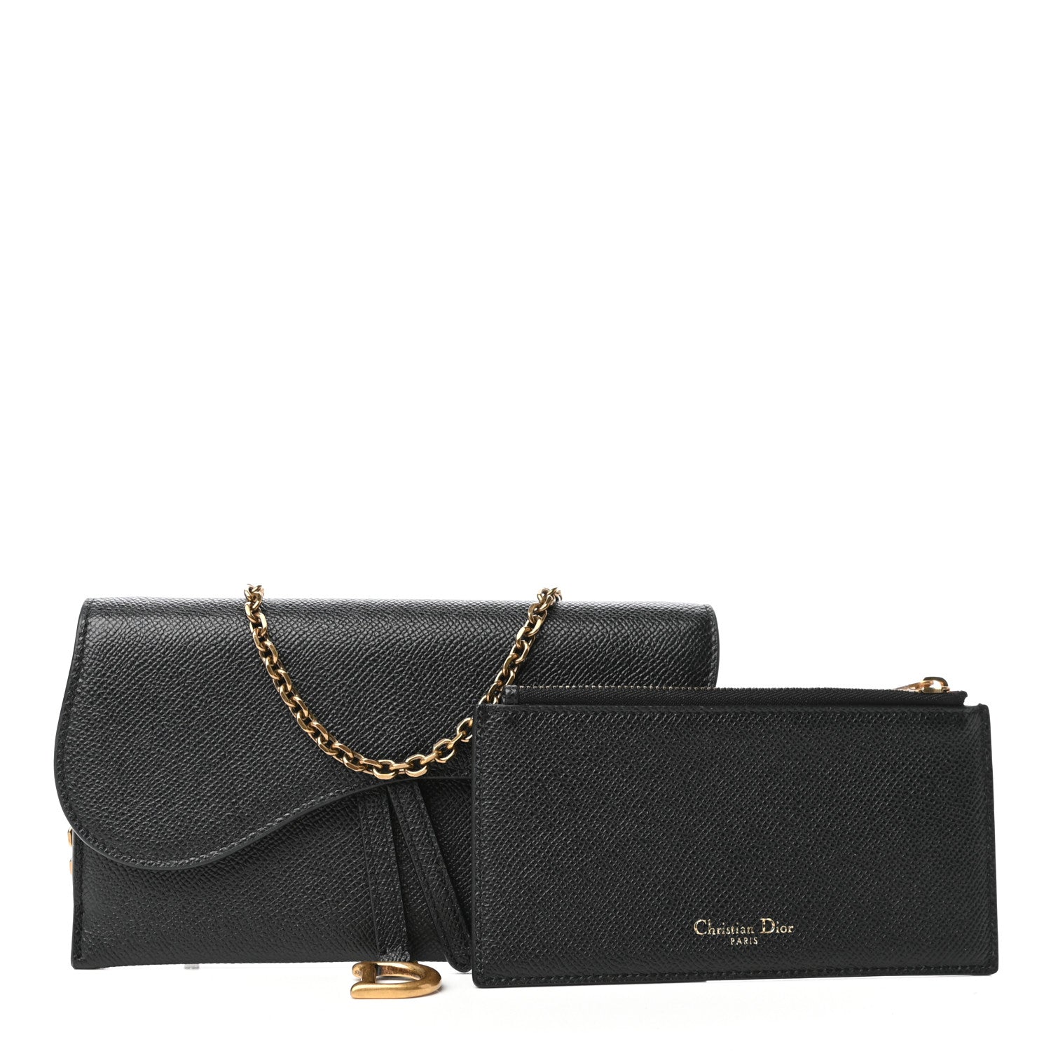 Christian Dior Grained Calfskin Saddle Chain Wallet Pouch Black 10 of 11