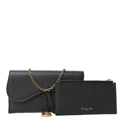 Christian Dior Grained Calfskin Saddle Chain Wallet Pouch Black 10 of 11
