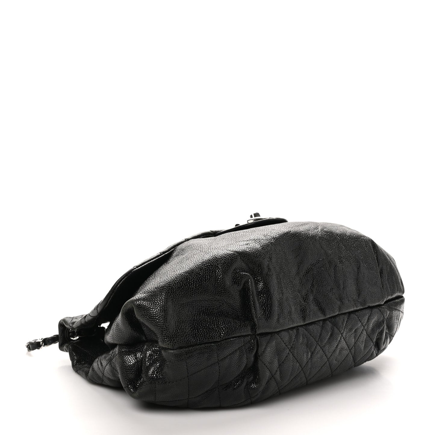 Crumpled Caviar Quilted Maxi Elastic Flap Black
