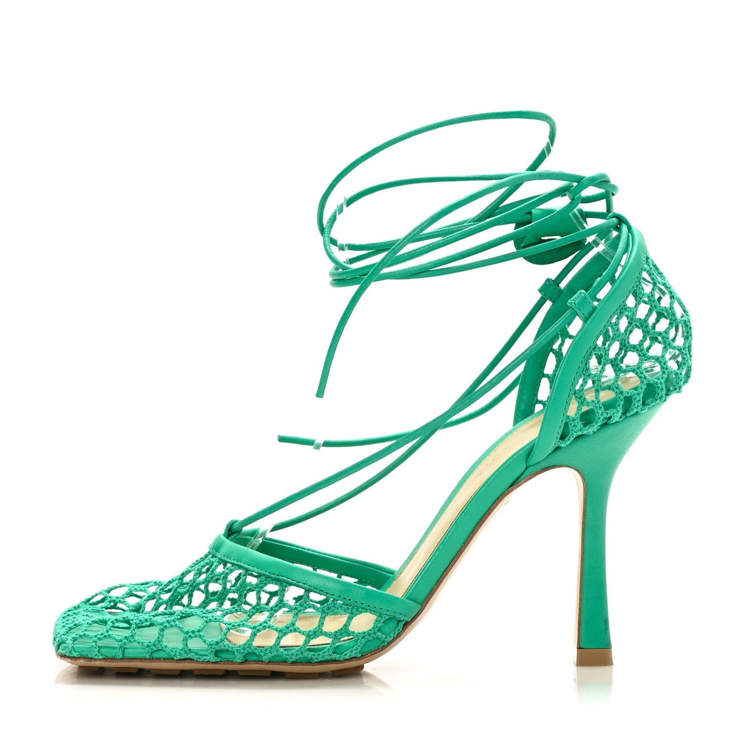 Bottega Veneta Mesh Nappa Stretch Ankle Tie 90mm Sandals 37.5 Acid Turquoise 1 of 7