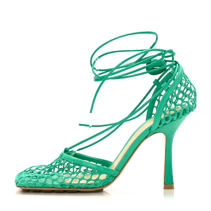 Bottega Veneta Mesh Nappa Stretch Ankle Tie 90mm Sandals 37.5 Acid Turquoise 1 of 7