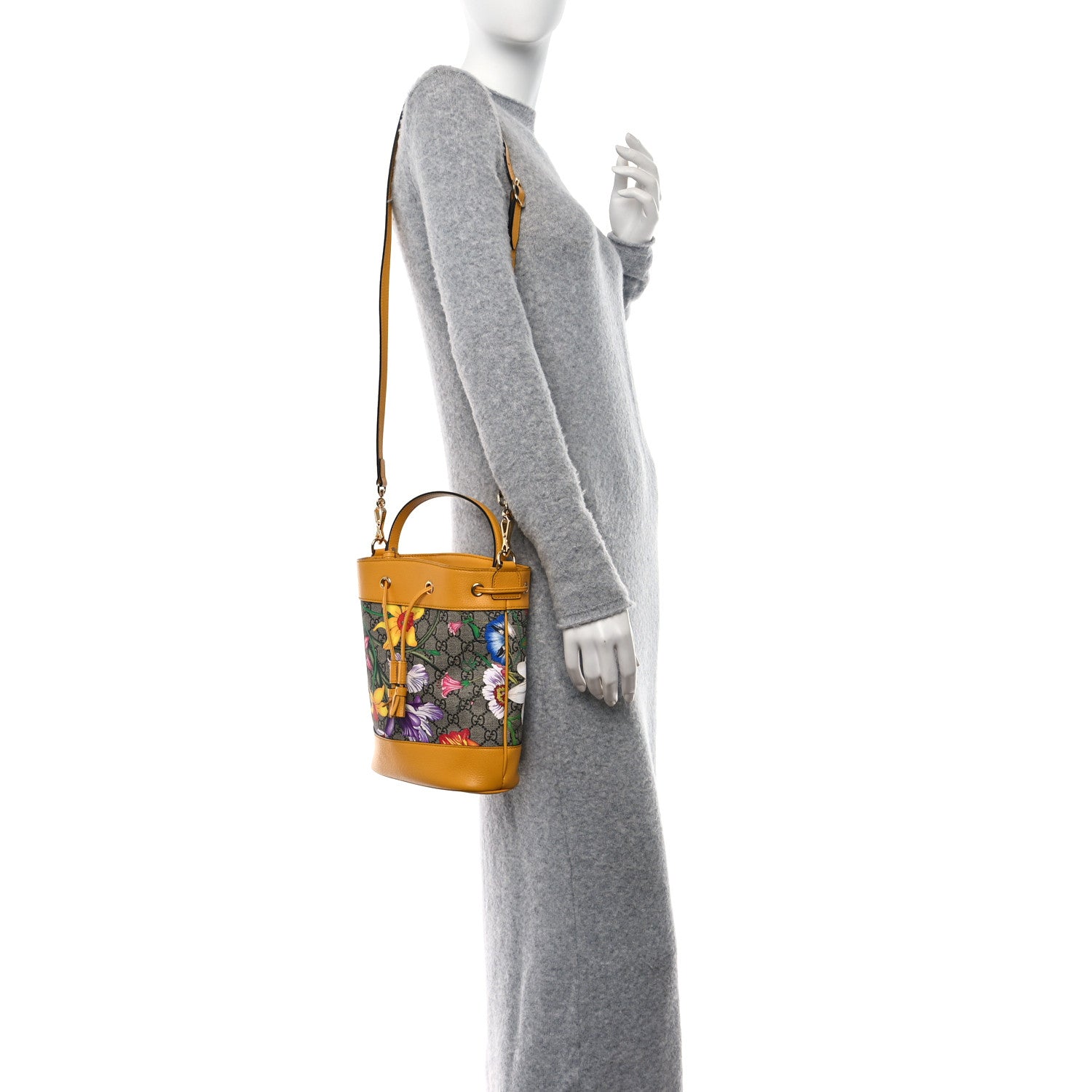 Gucci GG Supreme Monogram Flora Small Ophidia Bucket Bag Beige Multicolor Crop 2 of 11