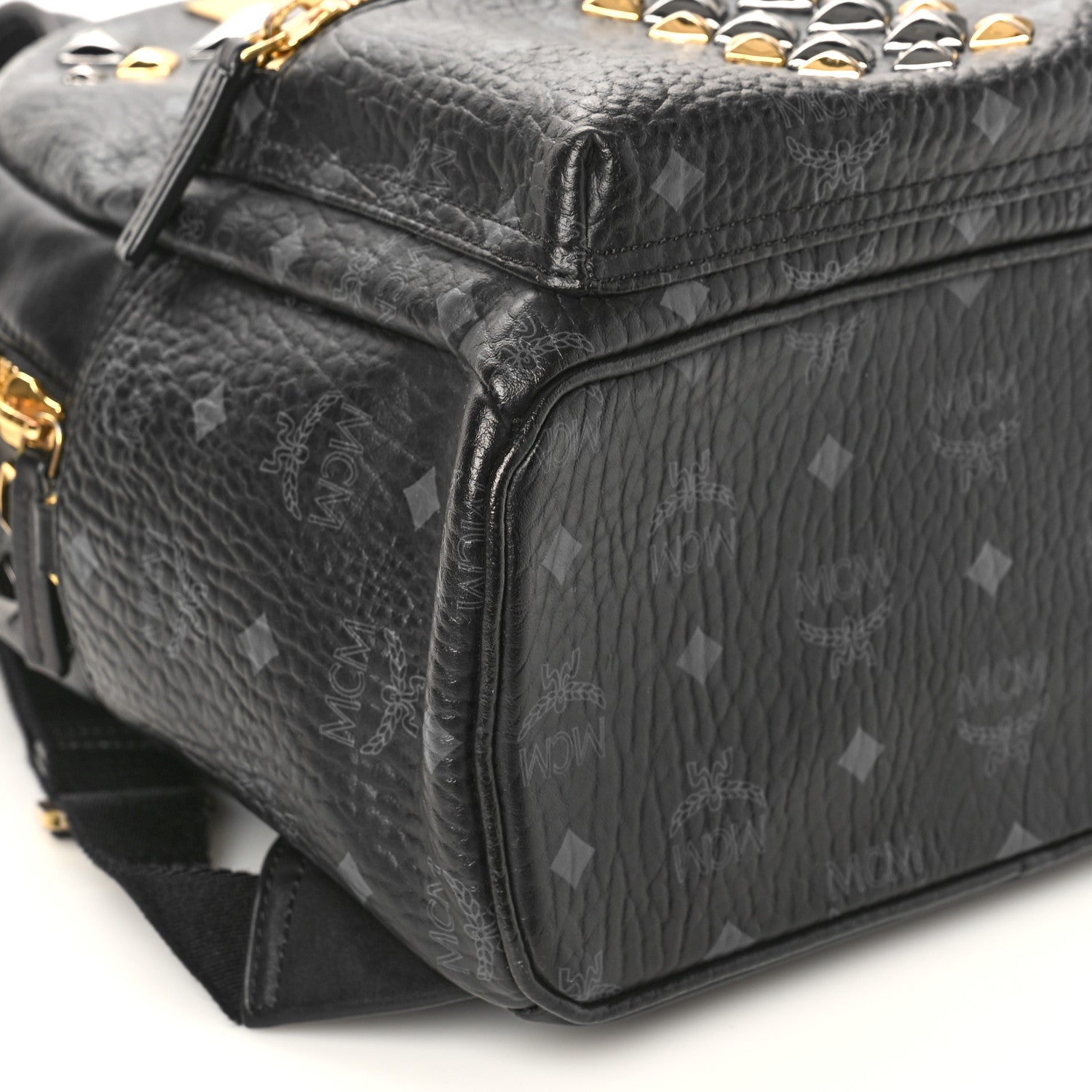 MCM Visetos Studded Colorblock Small Stark Brock Backpack Black 8 of 9