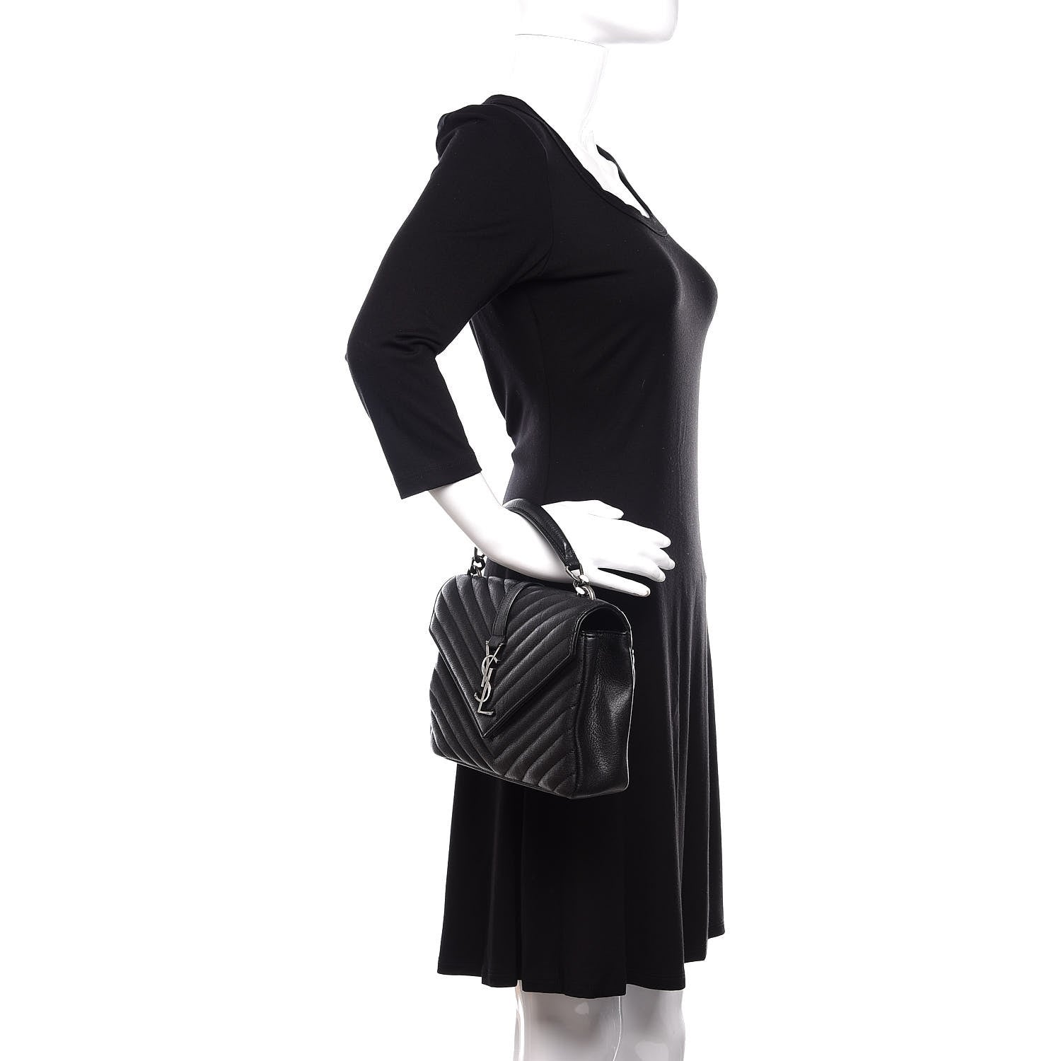 Saint Laurent Sheepskin Matelasse Chevron Monogram Medium College Bag Black 2 of 11