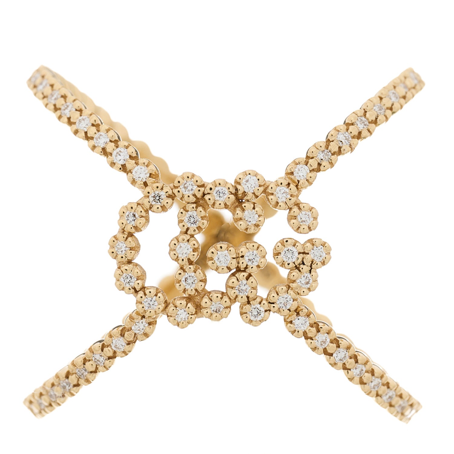 Gucci 18K Yellow Gold Diamond GG Running X Ring 51 5.75 1 of 6
