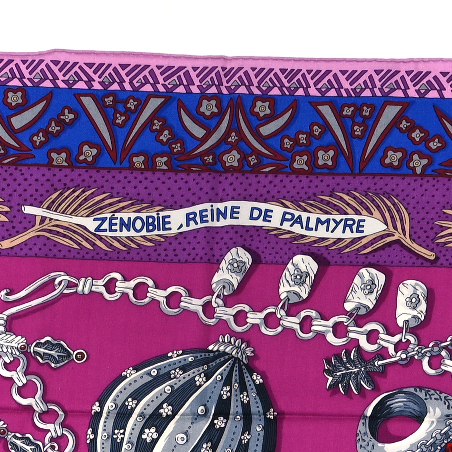 Hermes Cashmere Silk Zenobie Reine De Palmyre Shawl 140 Fuchsia Gris Acier Violet 3 of 4