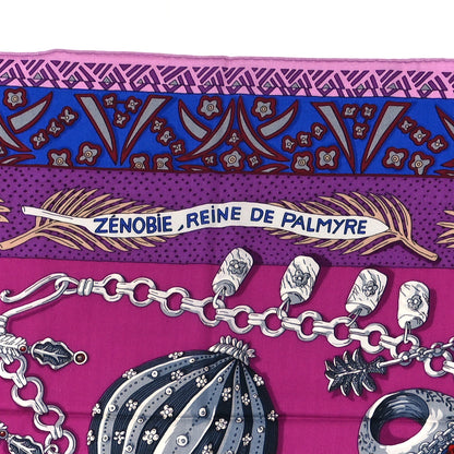 Hermes Cashmere Silk Zenobie Reine De Palmyre Shawl 140 Fuchsia Gris Acier Violet 3 of 4