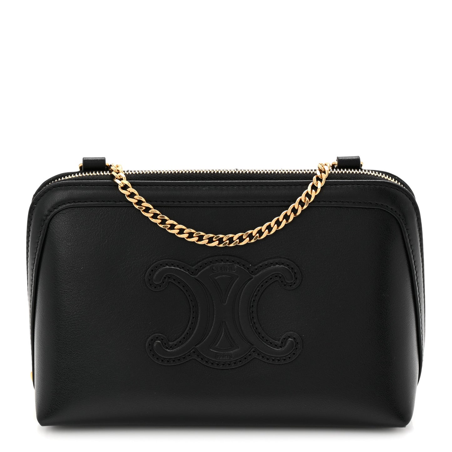 Smooth Calfskin Cuir Triomphe Clutch on Chain Black