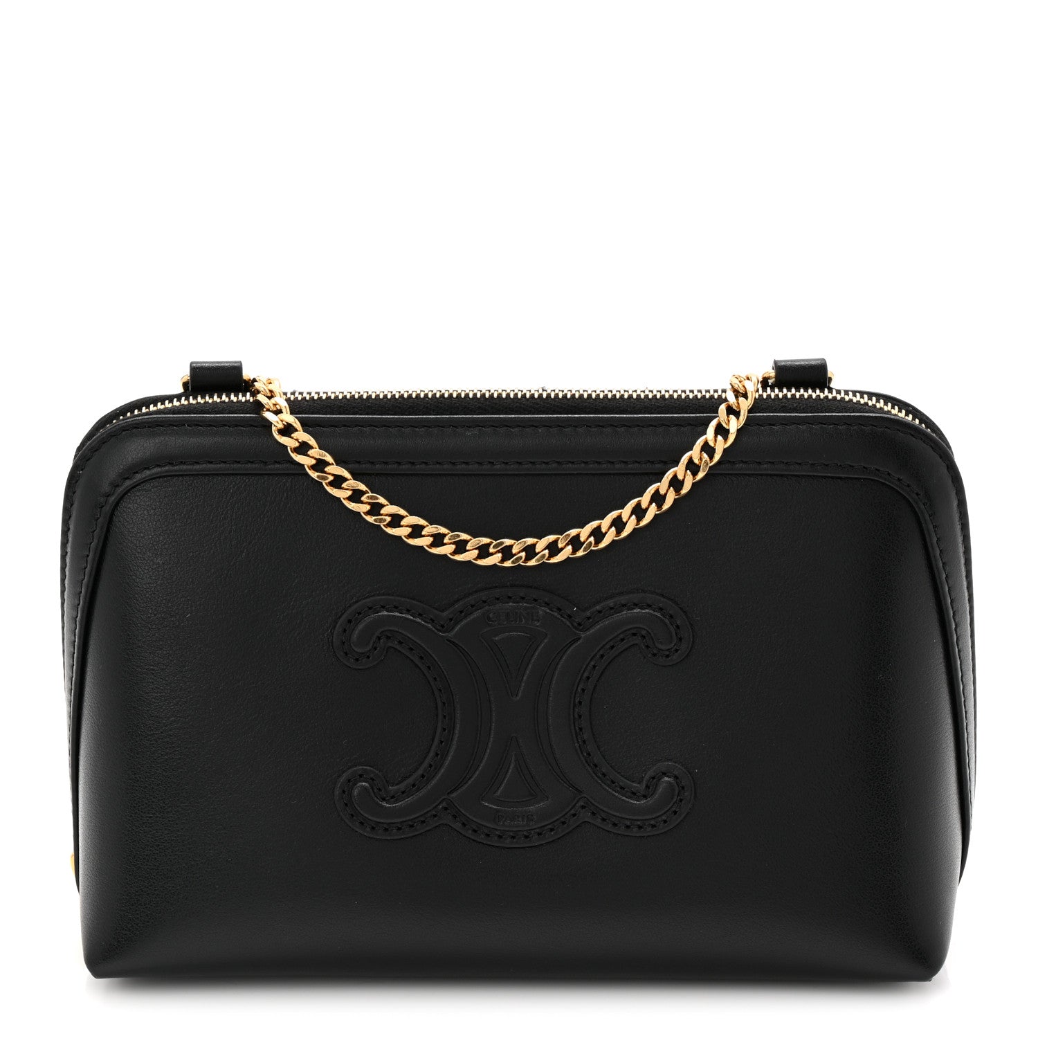 Celine Smooth Calfskin Cuir Triomphe Clutch on Chain Black 1 of 11