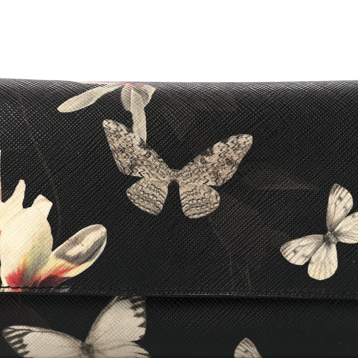 Textured Coated Canvas Magnolia and Moth Flap Wallet Black