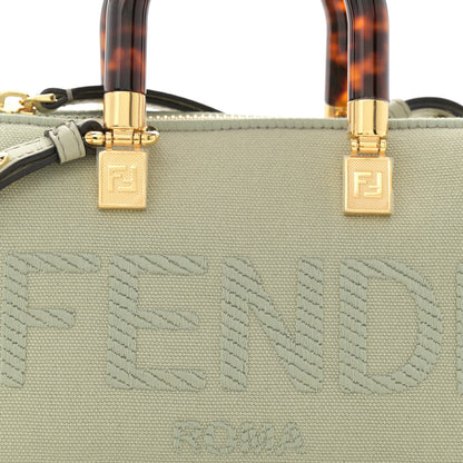 Fendi Canvas Vitello King Plexiglass Logo Embroidered Mini By The Way Top Handle Boston Bag Green Tea 8 of 10